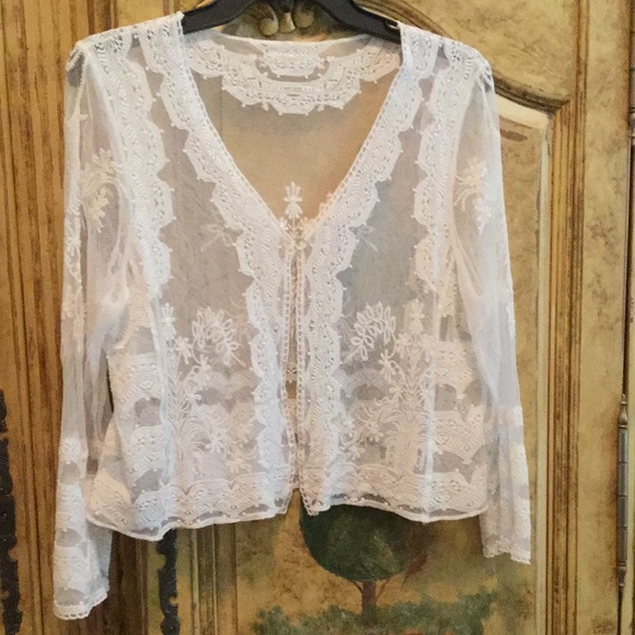Mesh Lace Embroidered Short Jacket - Picture 1 of 4